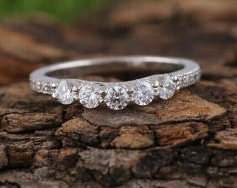 Circa 1920s Vintage Art Deco Diamond Wedding Band Ring Dainty Band Stacking Band Antique Band Five Stone Band Eternity Band Anniversary Ring