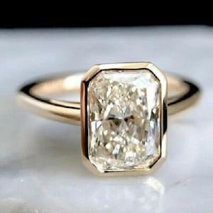 3 Ct Radiant Cut Diamond Bezel Engagement And Wedding Ring Yellow Gold Plated Ring Radiant Solitaire Ring Unique Proposal Anniversary Ring