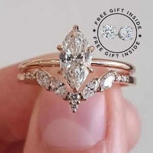 1.0 CT Marquise Cut Lab Created Diamond Engagement Ring, 14K Rose Gold Finish Marquise Cut Ring, Bridal Set Ring, Wedding Ring Free Shipping