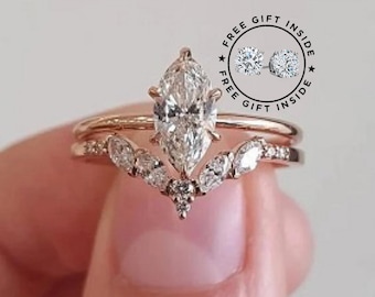 1.0 CT Marquise Cut Lab Created Diamond Engagement Ring, 14K Rose Gold Finish Marquise Cut Ring, Bridal Set Ring, Wedding Ring Free Shipping