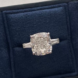 7 CT Cushion Cut Diamond Solitaire Engagement Ring / 3 Stone Diamond Ring / Cushion Cut & Baguette Ring / Unique Wedding Ring / Promise Ring
