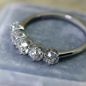 Circa 1920s Vintage Art Deco Diamond Wedding Band Ring Dainty Band Stacking Band Antique Band Five Stone Band Eternity Band Anniversary Ring