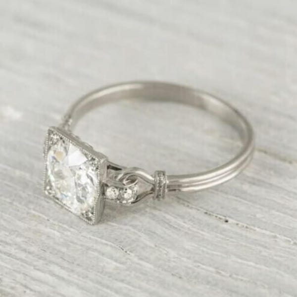 1920s Vintage 2.00 Carat weißer Diamant-Verlobungsring im Rundschliff aus 935-Silber Argentium Ring antiker Verlobungsring Ringe für Frauen