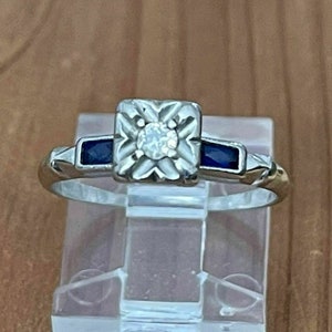 Vintage 1920's Art Deco 1.50 Ct Moissanite & Sapphire Diamond Rings, Round Cut Diamond Rings, Engagement Rings For Womens Wedding Rings