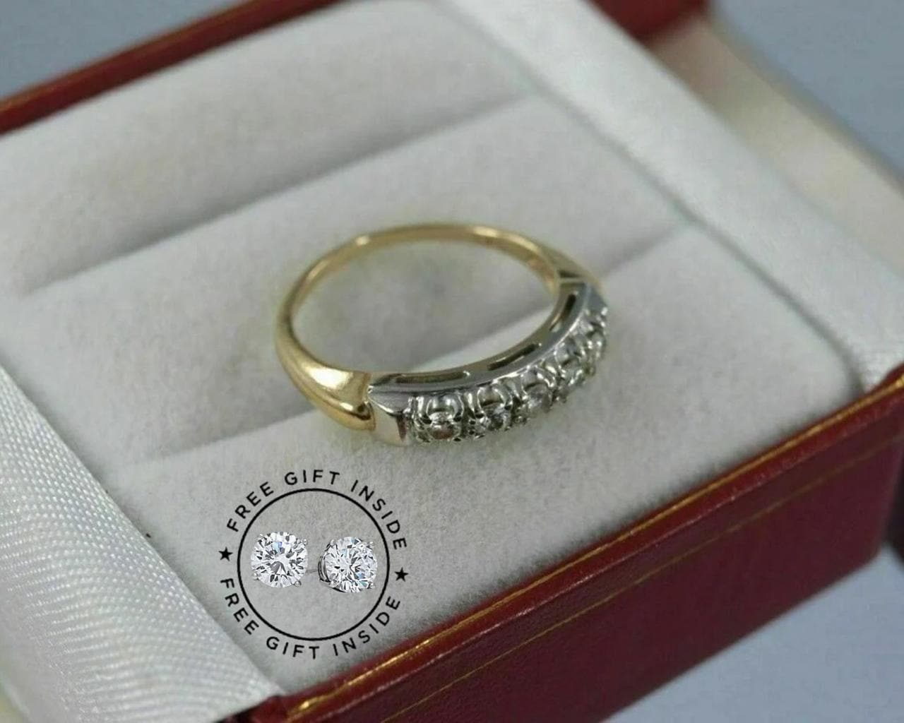 Circa 1920s Two Tone Vintage Art Deco Diamond Wedding And Anniversary Band Ring Antique Five Stone Band Dainty Band Stacking Eternity Band