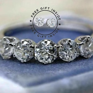Aliança de casamento com diamantes vintage Art Déco, por volta da década de 1920, aliança delicada, aliança antiga com cinco pedras, aliança da eternidade, anel de aniversário