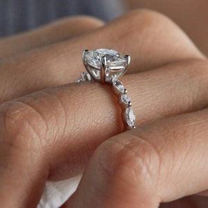 2ct Cushion Cut Diamond Engagement Wedding Ring, Stacking Diamond Ring, Promise Ring, Anniversary Ring, Marquise Accents Ring For Women