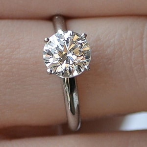 1.5 CT Round Moissanite Engagement Ring, Dainty Solitaire Ring Forever One Round Engagement Ring 4 Prong Engagement Ring Simple Wedding Ring