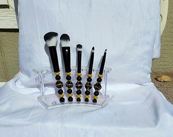 Perlen Make-up Pinsel Set, Black und Gold Glam, 5-teilig