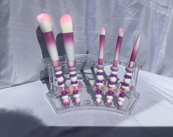 Beaded Makeup Brush Set, Purple/White, 5 Piece