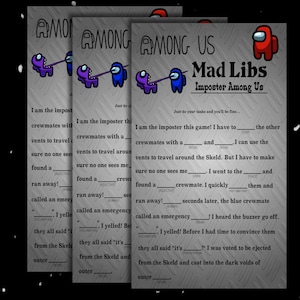Betrüger Among Us Mad Libs / Unter uns / Billiges Partyspiel / Familiennacht / Dumme druckbare Schreibaufstellungen