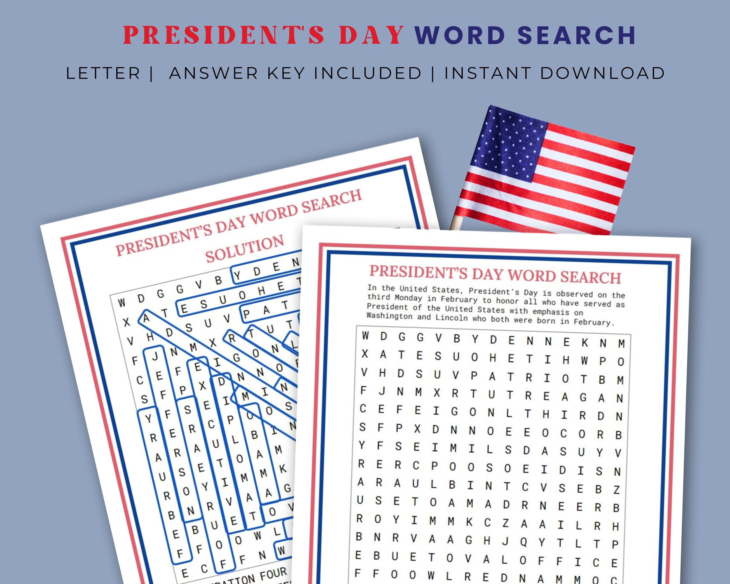 US Presidents Day Word Search Puzzle With Worksheet Answer Key Etsy