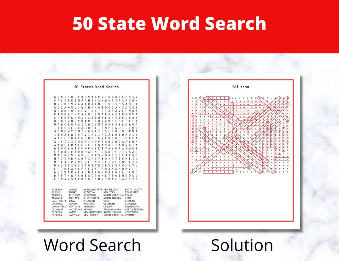 Printable Word Search 50 States, America State Names, Learn the States ...