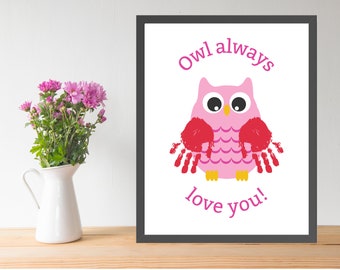 Owl Handprint Art Printable, Craft a handprint gift for Mom or Dad.