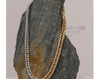 18k Gold and Silver Necklace | Stainless Steel chain | Curb Chain | Silver and Gold Chain | Two Tone Necklace and Bracelet