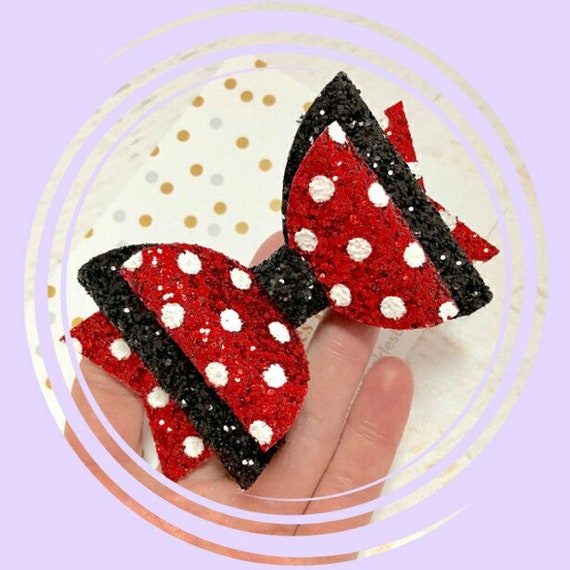 thumbnail image 2 of Minnie Mouse Hair Bow Clips - Glittery Polka Dot Bows, 4.5" Wide, For Girls 2 of 12