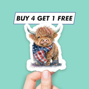 Naklejka Patriot Highland Cow Naklejki z flagą amerykańską Naklejki na psy Naklejki na laptopa Naklejki estetyczne Naklejki na komputer Naklejki na butelki z wodą