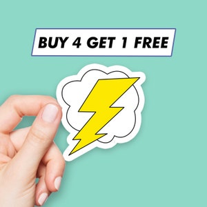 May include: A white sticker with a yellow lightning bolt in a thought bubble. The sticker says "BUY 4 GET 1 FREE" in black text.