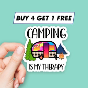 Adesivo Hippy Camping Therapy Adesivi con citazioni per trailer Adesivi per laptop Adesivi estetici Adesivi per computer Adesivi per bottiglia d'acqua Decalcomanie