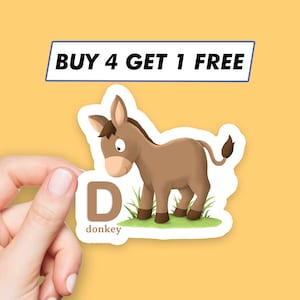 Adesivo de letra d de burro, alfabeto de animais, adesivos para laptop, estética, para computador, garrafa de água, decalques para laptop