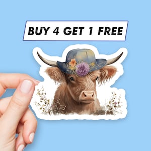 Adesivo mucca scozzese da cowboy Adesivi mucca scozzese Adesivi per laptop Adesivi estetici Adesivi per computer Adesivi per bottiglia d'acqua Decalcomanie per laptop