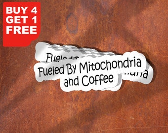 Fueled By Mitochondria And Coffee Sticker, Funny Science Laptop Decals, Water Bottle Stickers, Science Stickers, Biology Stickers Decals
