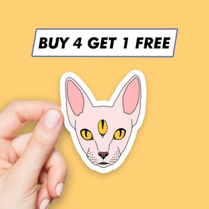 Sticker sphynx mauvais œil Stickers chat sorcière Stickers ordinateur portable Stickers esthétiques Stickers ordinateur Stickers bouteille d&#39;eau Stickers ordinateur portable
