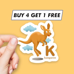 Canguro Letra K Pegatina Animal Alfabeto Pegatinas Portátil Pegatinas Estéticas Pegatinas Computadora Pegatinas Waterbottle Pegatinas Calcomanías para portátiles
