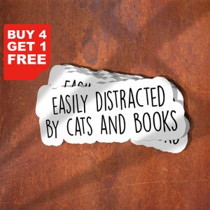 Sticker Livres et chats facilement distraits, Stickers drôles, Stickers livres pour ordinateur portable, Stickers verres livres, Sticker bouteille d'eau livres
