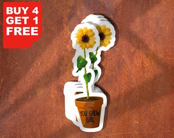 Sticker plante en pot You Grow Girl, Stickers plantes en pot plantes succulentes, Stickers vie végétale Stickers plantes pour ordinateur portable, Stickers plantes