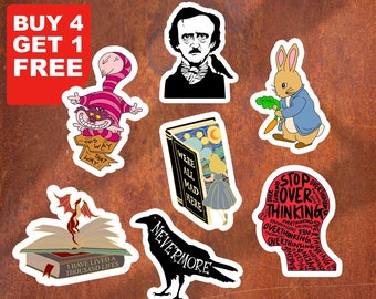 Nevermore Raven Libros Pegatinas Libro Merch Pegatinas Libros Regalos para amantes Mini pegatinas para portátiles Conjunto de pegatinas estéticas Paquete de pegatinas de botella de agua