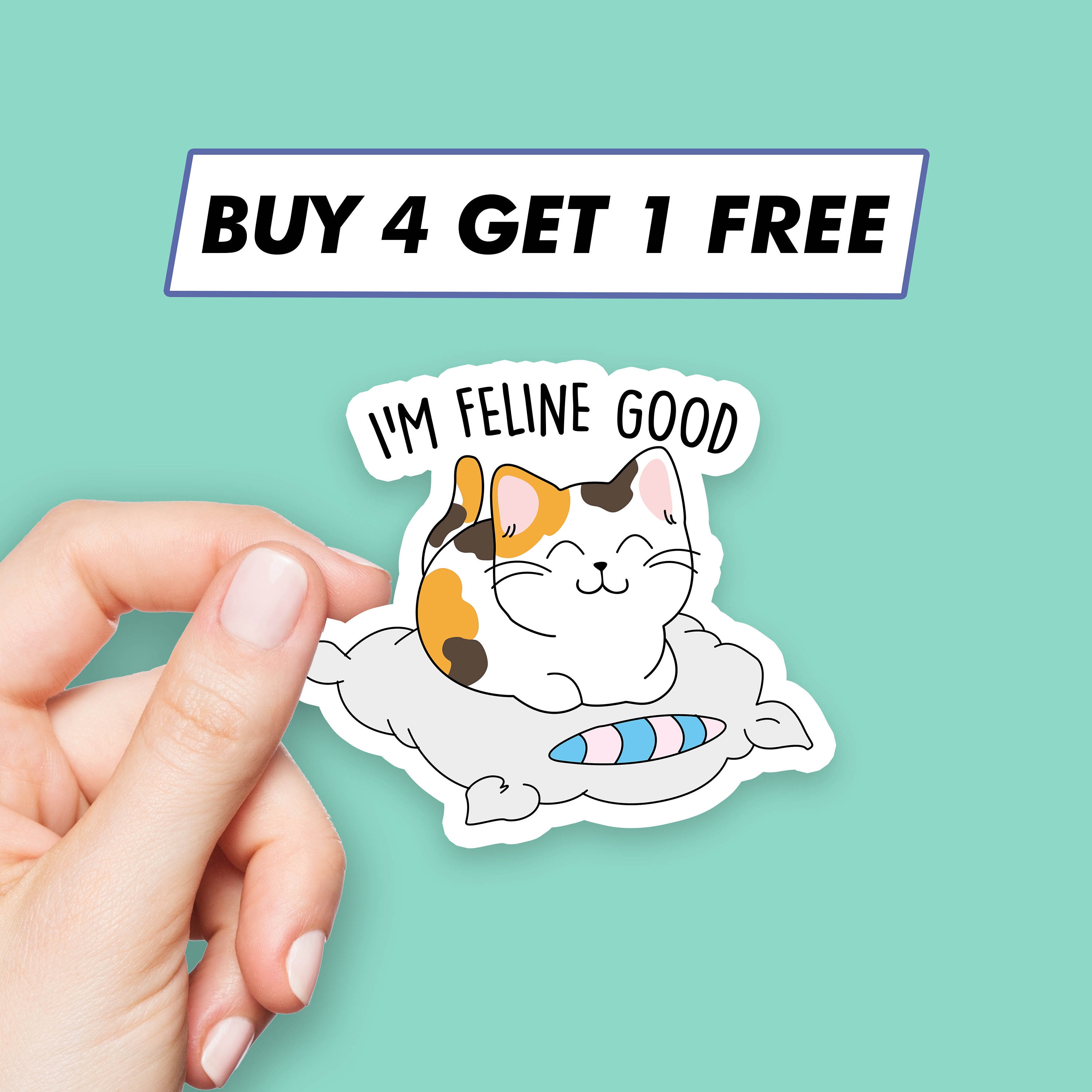 Kawaii I'M Feline Good Sticker Cat Quote Stickers Laptop Stickers ...