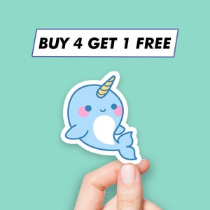 Kawaii Narwhal Sticker Cartoon Unicorn Stickers Laptop Stickers Aesthetic Stickers Computer Stickers Waterbottle Stickers Laptop Decals