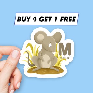 Adesivo letra m do mouse, adesivos de alfabeto de animais, adesivos estéticos para computador, garrafa de água, decalques para laptop