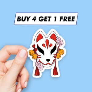 Kawaii Kitsune Maske Aufkleber Japanischer Fuchs Aufkleber Laptop Aufkleber Ästhetische Aufkleber Computer Aufkleber Wasserflasche Aufkleber Laptop Aufkleber