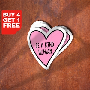 Pink Herz Be A Kind Human Aufkleber, lustiger Aufkleber, Be Happy Laptop Aufkleber, Pink Herz Becher Aufkleber, Be A Kind Human Wasserflasche Aufkleber