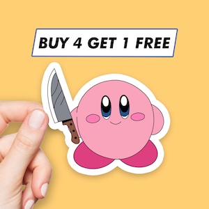 Kirby Knife Meme Sticker Cute But Psycho Kirby Stickers Laptop Stickers Aesthetic Stickers Computer Stickers Waterbottle Stickers Laptop