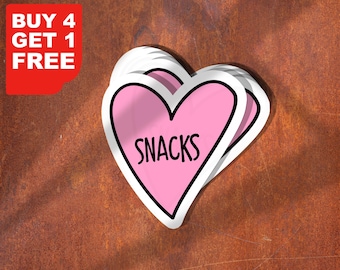 Pink Heart Snacks Sticker Funny Stickers, Snacks Laptop Decals, Snacks Tumbler Stickers, Water Bottle Sticker, Water Bottle Decals