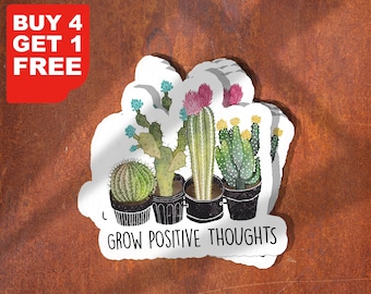 Grow Positive Thoughts Plant Sticker, Potted Plants Succulent Planting Stickers, Plant Life Stickers Plant Laptop Stickers, Plant Stickers