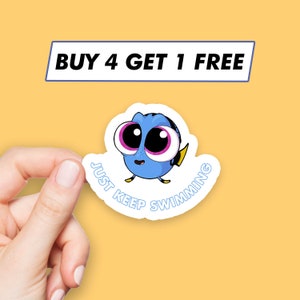 Śliczna naklejka Just Keep Swimming Baby Dory Cytat Naklejki Naklejki na laptopa Naklejki estetyczne Naklejki na komputer Naklejki na butelkę z wodą