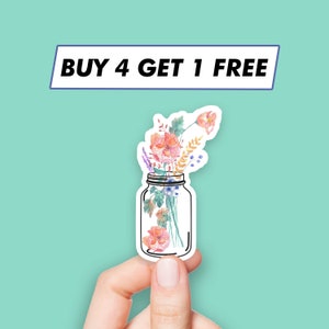 Sticker Mason Jar Flowers Feministische bloemenstickers Laptopstickers Esthetische stickers Computerstickers Waterflesstickers Laptopstickers