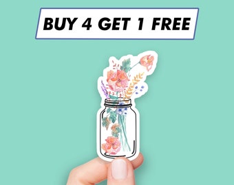 Mason Jar Flowers Sticker Feminist Floral Stickers Laptop Stickers Aesthetic Stickers Computer Stickers Water Bottle Stickers Laptop Decals