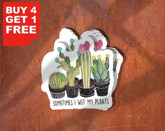 Sticker Parfois je mouille mes plantes, Stickers plantes en pot, plantes succulentes, Stickers végétaux, Stickers plantes pour ordinateur portable, Stickers plantes
