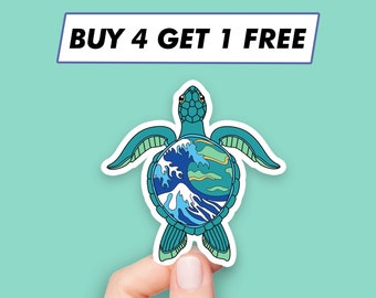 Hokusai Sea Turtle Sticker Great Wave Kanagawa Stickers Laptop Stickers Aesthetic Stickers Computer Stickers Water Bottle Stickers
