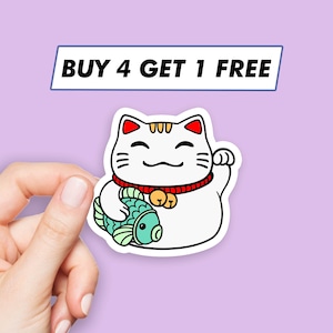 Adesivi kawaii con gatto portafortuna, adesivi carini con Maneki Neko, adesivi per laptop, adesivi estetici, adesivi per computer, adesivi per bottiglie d'acqua, adesivi per laptop