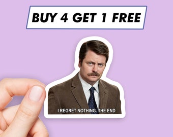 Parks And Rec I Regret Nothing Sticker Ron Swanson Quote Stickers Laptop Stickers Aesthetic Stickers Computer Stickers Water Bottle Stickers
