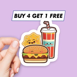 Adesivo Emoji hamburger Adesivi per bevande fast food Adesivi per laptop Adesivi estetici Adesivi per computer Adesivi per bottiglia d&#39;acqua Decalcomanie per laptop