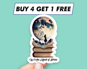 Book Girl Sticker Moon Bookish Stickers Laptop Stickers Aesthetic Stickers Computer Stickers Water Bottle Stickers Laptop Decals