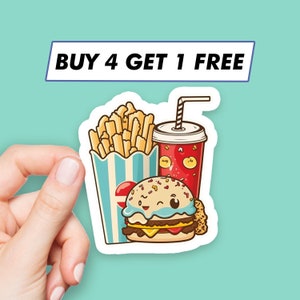 Adesivi emoji hamburger, adesivi per bevande e cibo spazzatura, adesivi per laptop, adesivi estetici, adesivi per computer, adesivi per bottiglie d&#39;acqua, adesivi per laptop