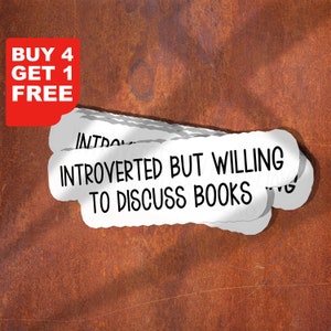 Introvert maar bereid om te discussiëren boeken sticker, grappige sticker, boeken laptop stickers, boeken beker stickers, boeken waterfles sticker
